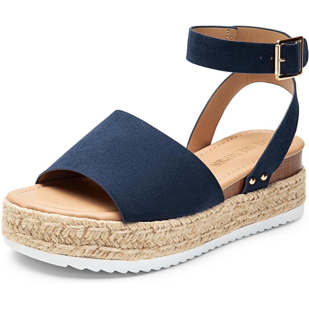 imageDREAM PAIRS Womens Platform Espadrilles Casual Ankle Strap Wedge Sandals Comfortable Dressy Summer ShoesNavysuede