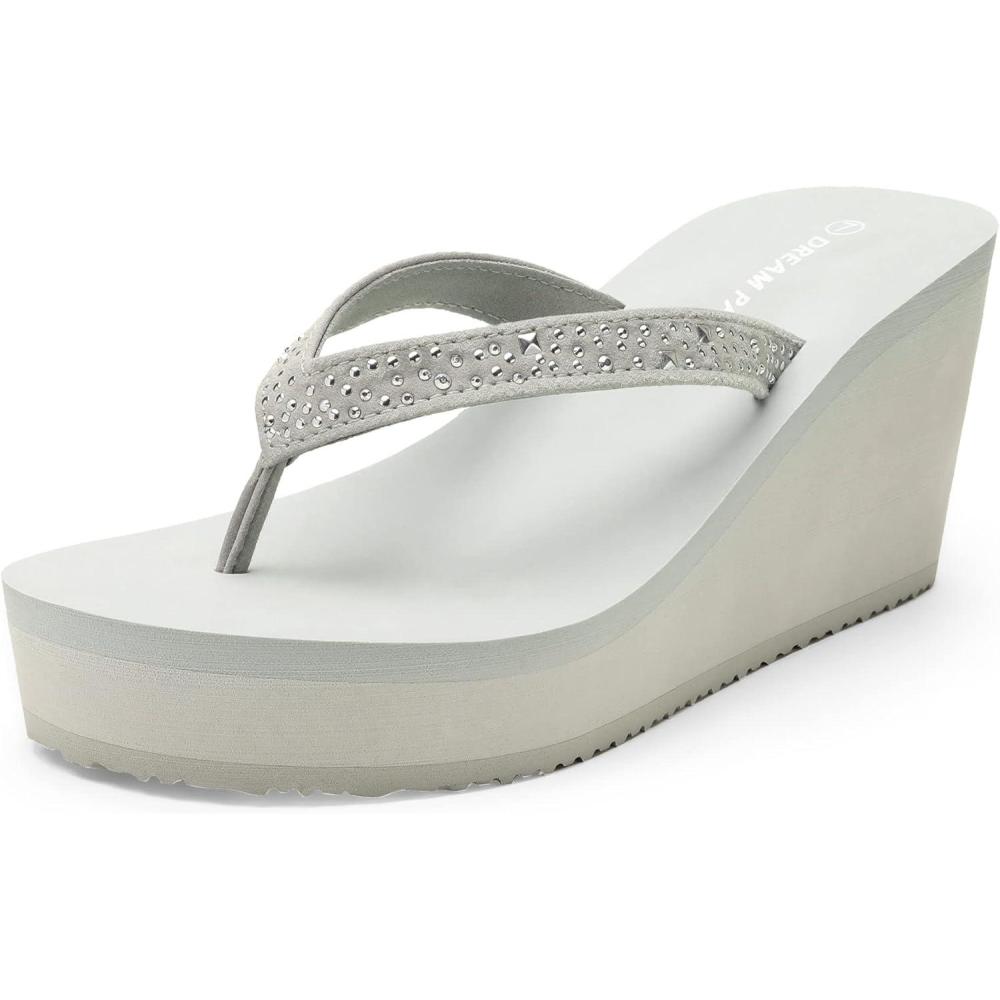 imageDREAM PAIRS Womens Platform Flip Flop Rhinestones Arch Support Comfortable Soft Cushion Wedge Flip Flops Summer Thong SandalsGrey