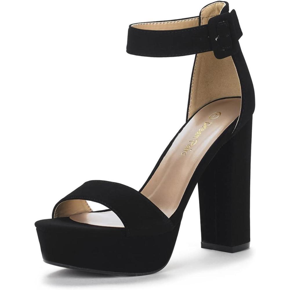 imageDREAM PAIRS Womens Platform Heel Sandals Open Toe Ankle Strap Heel Fashion Wedding Party Dress Sandals ShoesBlackNubuck