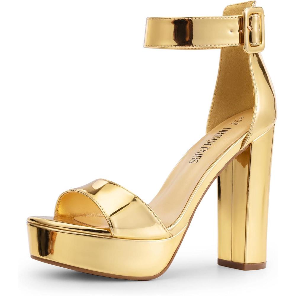 imageDREAM PAIRS Womens Platform Heel Sandals Open Toe Ankle Strap Heel Fashion Wedding Party Dress Sandals ShoesGoldpat