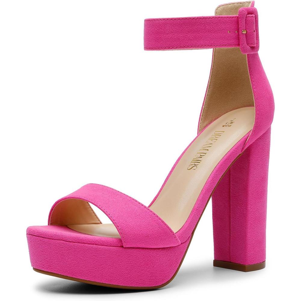 imageDREAM PAIRS Womens Platform Heel Sandals Open Toe Ankle Strap Heel Fashion Wedding Party Dress Sandals ShoesHot Pinksuede