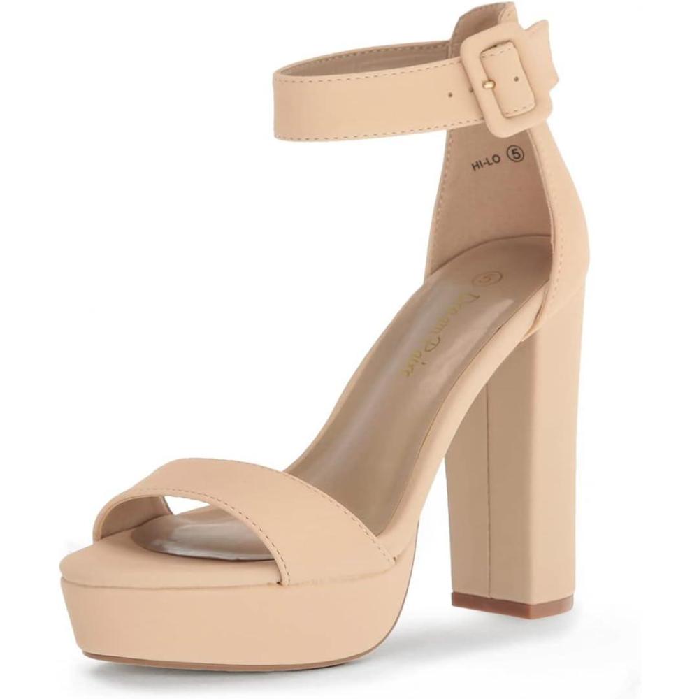 imageDREAM PAIRS Womens Platform Heel Sandals Open Toe Ankle Strap Heel Fashion Wedding Party Dress Sandals ShoesNude Nubuck