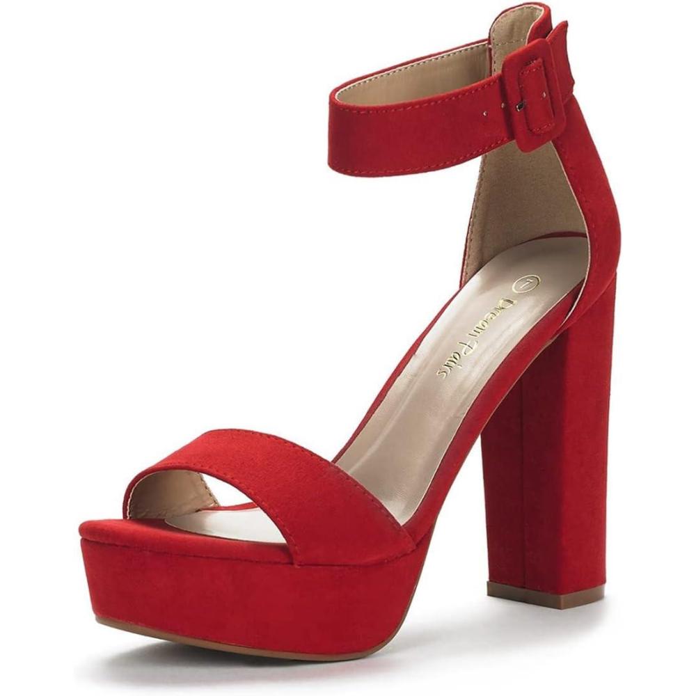 imageDREAM PAIRS Womens Platform Heel Sandals Open Toe Ankle Strap Heel Fashion Wedding Party Dress Sandals ShoesRedSuede