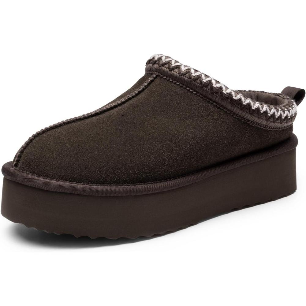 imageDREAM PAIRS Womens Platform Slippers Genuine Suede Slipon Warm FuzzyEasy Autumn Winter Fluffy Comfy Furry Shoes for Outdoor IndoorDark Brown