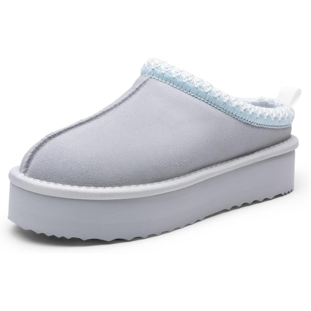 imageDREAM PAIRS Womens Platform Slippers Genuine Suede Slipon Warm FuzzyEasy Autumn Winter Fluffy Comfy Furry Shoes for Outdoor IndoorLight Blue