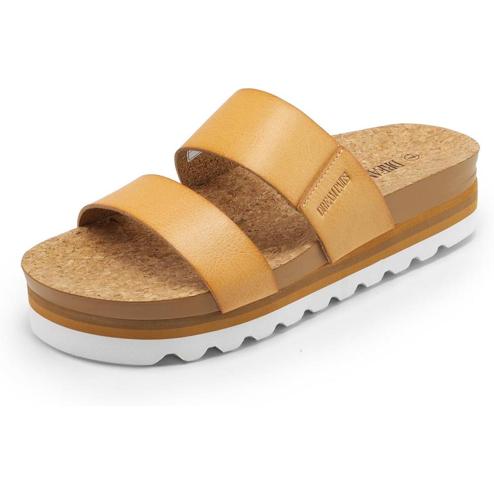 imageDREAM PAIRS Womens Platform Wedge Sandals with Arch Support Comfortable Beach Slipon Flat Sandals Casual 2Strap Cork Cushion Slides for WomenNatural