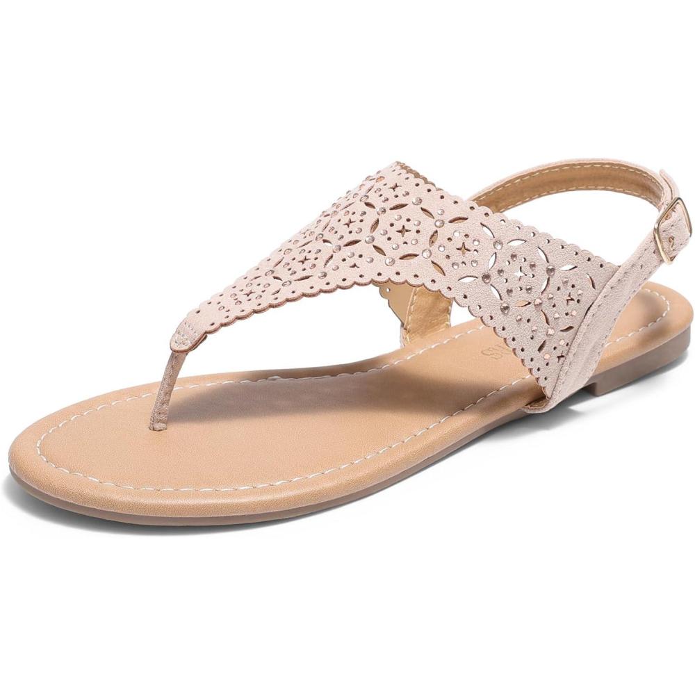 imageDREAM PAIRS Womens Rhinestone Casual Wear Cute Gladiator Flat Sandals Beach Dressy TStrap Thong SandalsNude