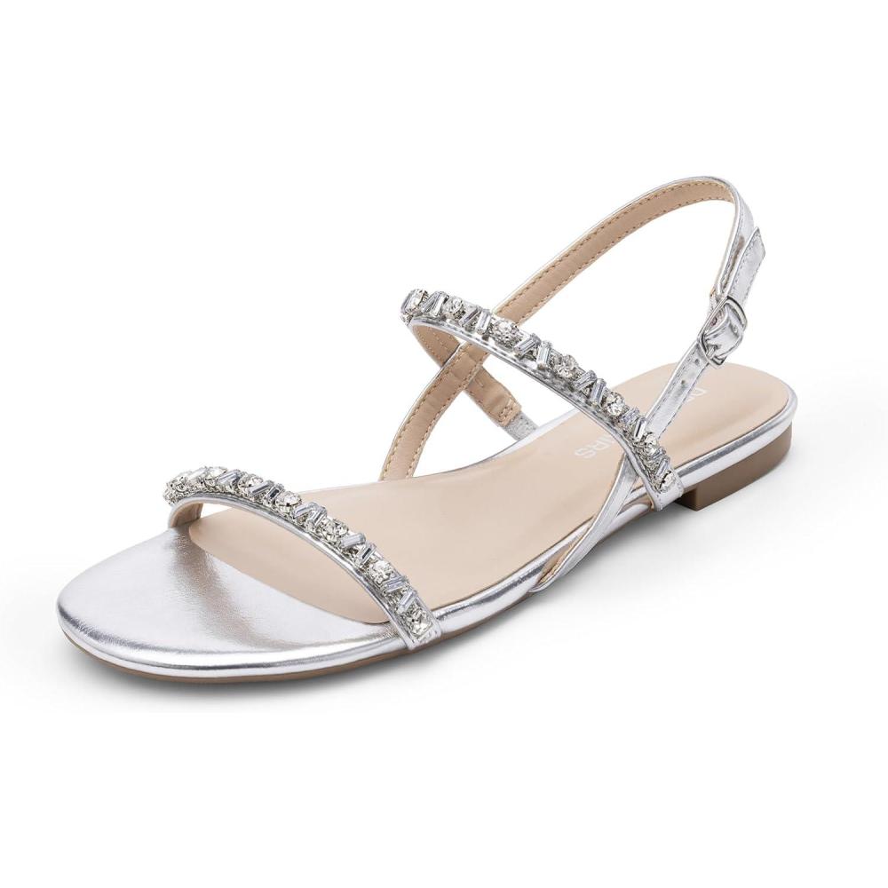 imageDREAM PAIRS Womens Rhinestone Sandals Open Toe Casual Dressy Sparkly Comfortable Flat Summer ShoesSilver