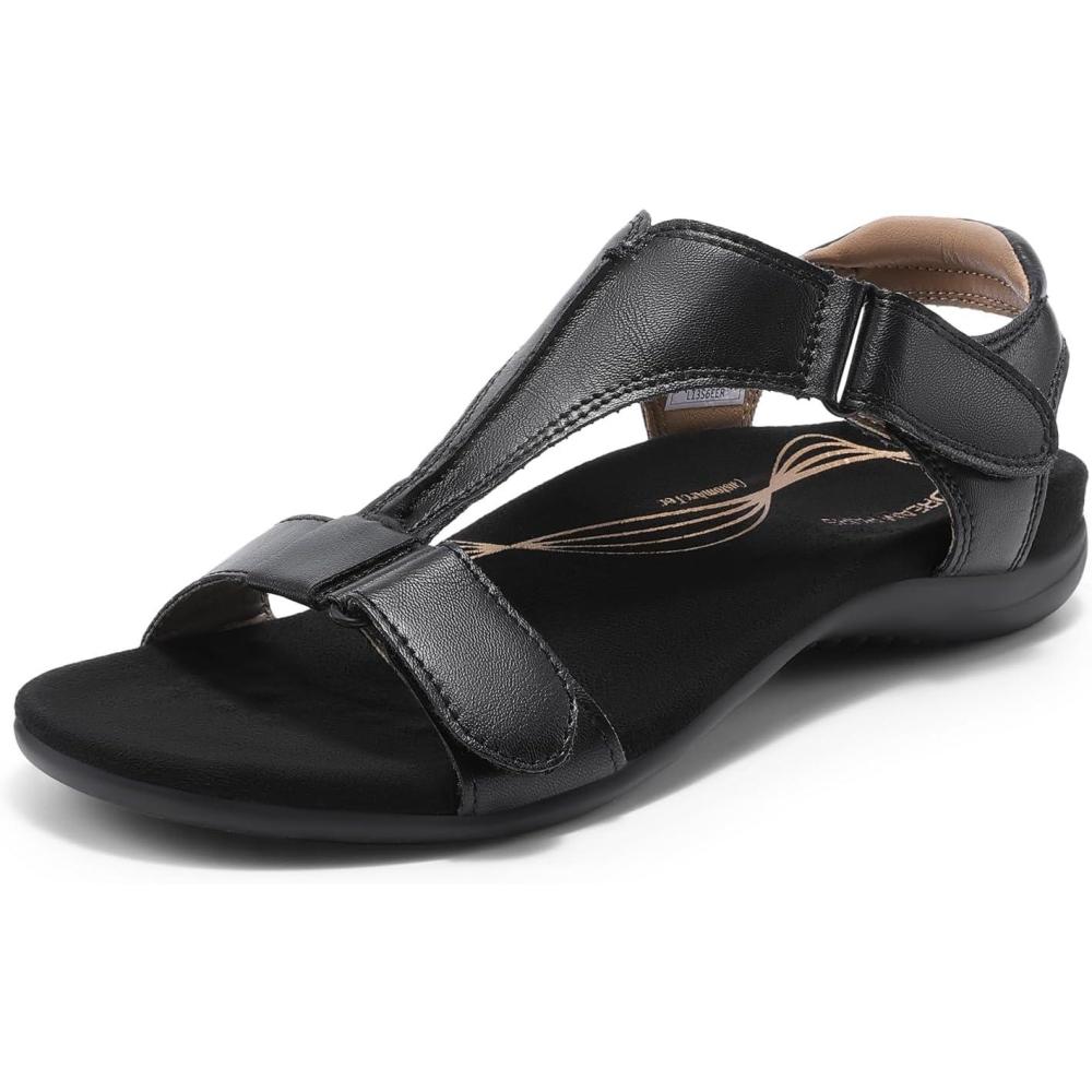 imageDREAM PAIRS Womens Sandals Arch Support TStrap Orthopedic Flat Sandals Comfortable Summer ShoesAll Black