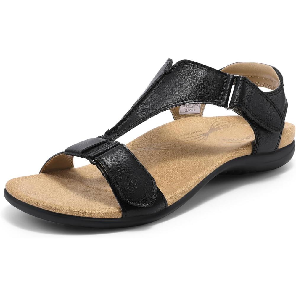 imageDREAM PAIRS Womens Sandals Arch Support TStrap Orthopedic Flat Sandals Comfortable Summer ShoesBlack