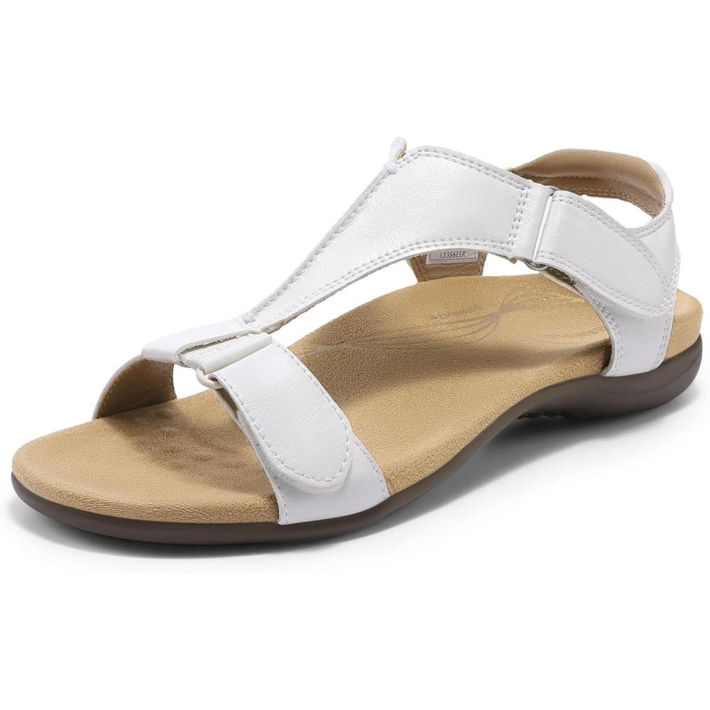 imageDREAM PAIRS Womens Sandals Arch Support TStrap Orthopedic Flat Sandals Comfortable Summer ShoesWhite