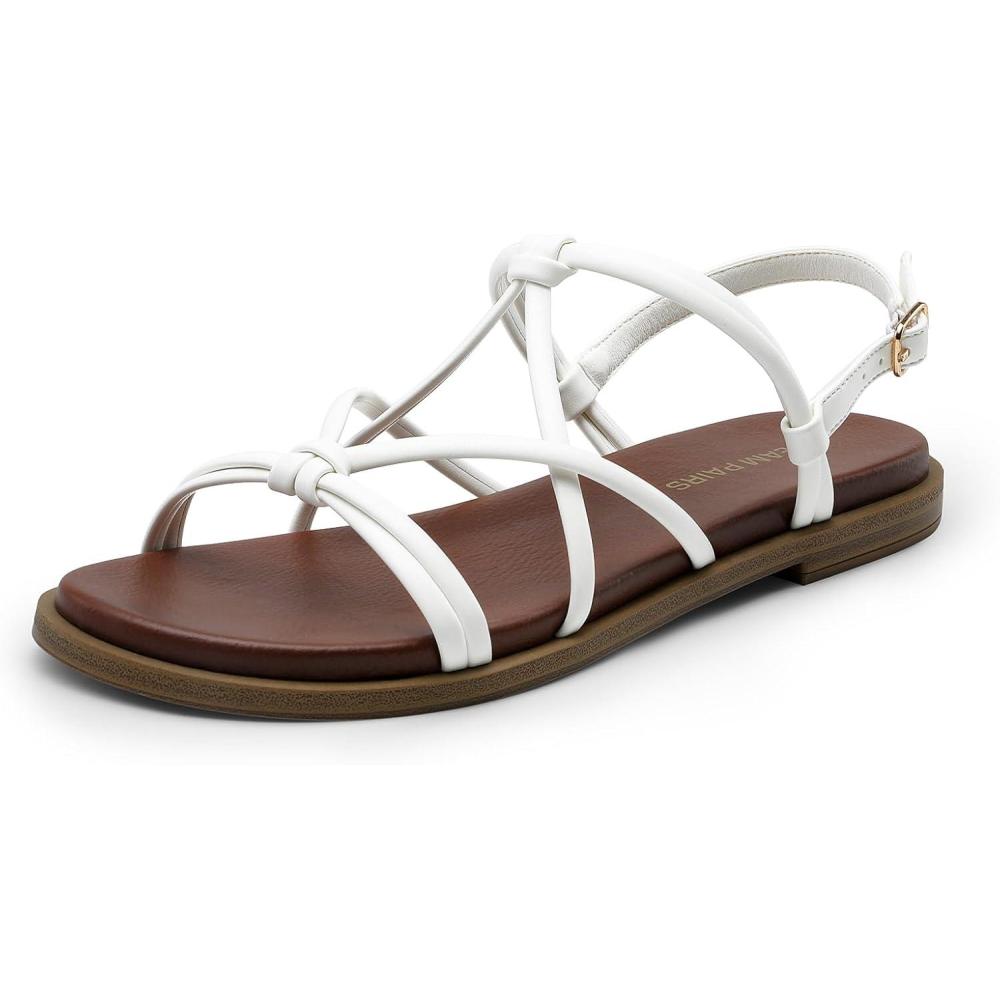 imageDREAM PAIRS Womens Sandals Cross Strappy Gladiator Dress Flat Sandals Daily Casual Comfortable Summer ShoesWhitepu