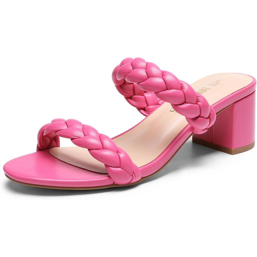 imageDREAM PAIRS Womens Two Braided Strap Low Heels for Women Open Toe Block Chunky Heels Sandals Holiday Party Wedding Dress Pumps ShoesHot Pink