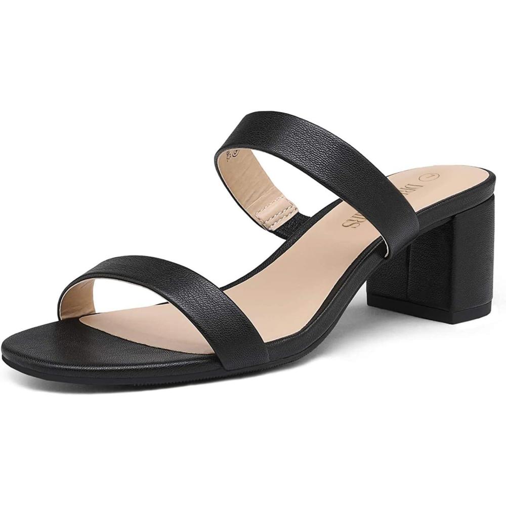 imageDREAM PAIRS Womens Two Strap Open Toe Low Block Chunky Heels Sandals Dress Pumps Casual Summer Mules ShoesBlackPu