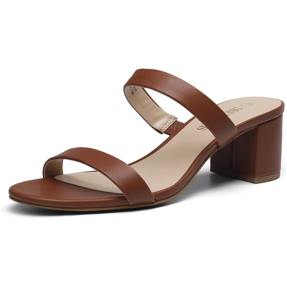 imageDREAM PAIRS Womens Two Strap Open Toe Low Block Chunky Heels Sandals Dress Pumps Casual Summer Mules ShoesToffee