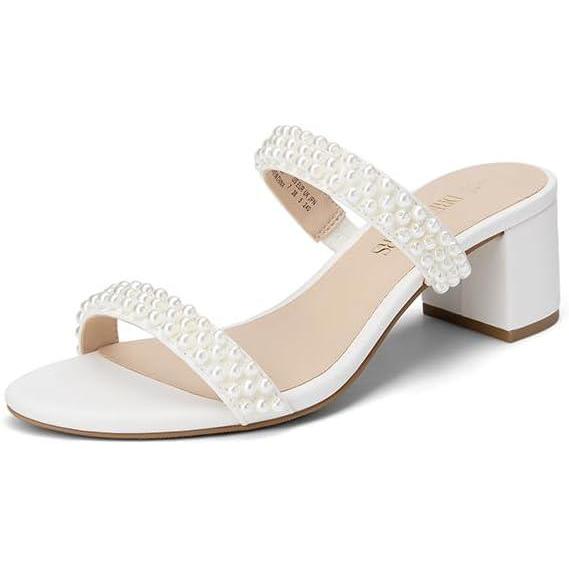 imageDREAM PAIRS Womens Two Strap Open Toe Low Block Chunky Heels Sandals Dress Pumps Casual Summer Mules ShoesWhitepearl