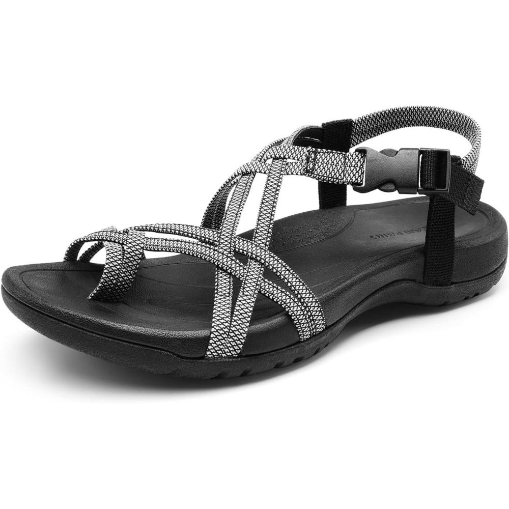 imageDREAM PAIRS Womens Walking Comfort Sport Athletic Sandals With Arch Support Elastic Strap Casual Hiking Outdoor Beach Summer SandalBlackWhite