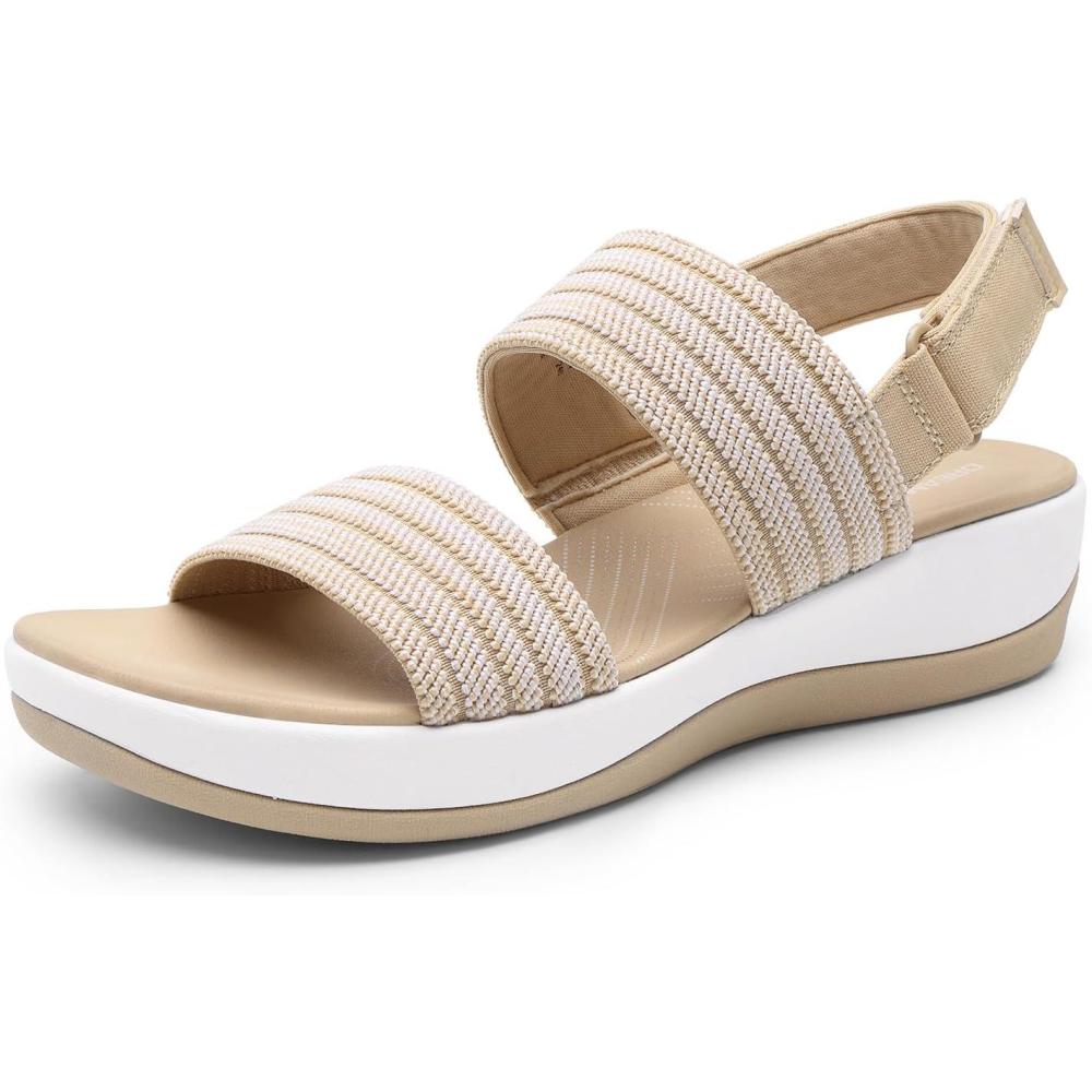 imageDREAM PAIRS Womens Walking Sandals Lightweight Soft Footbed Low Wedge Comfort Indoor Outdoor Flat SandalsBeige