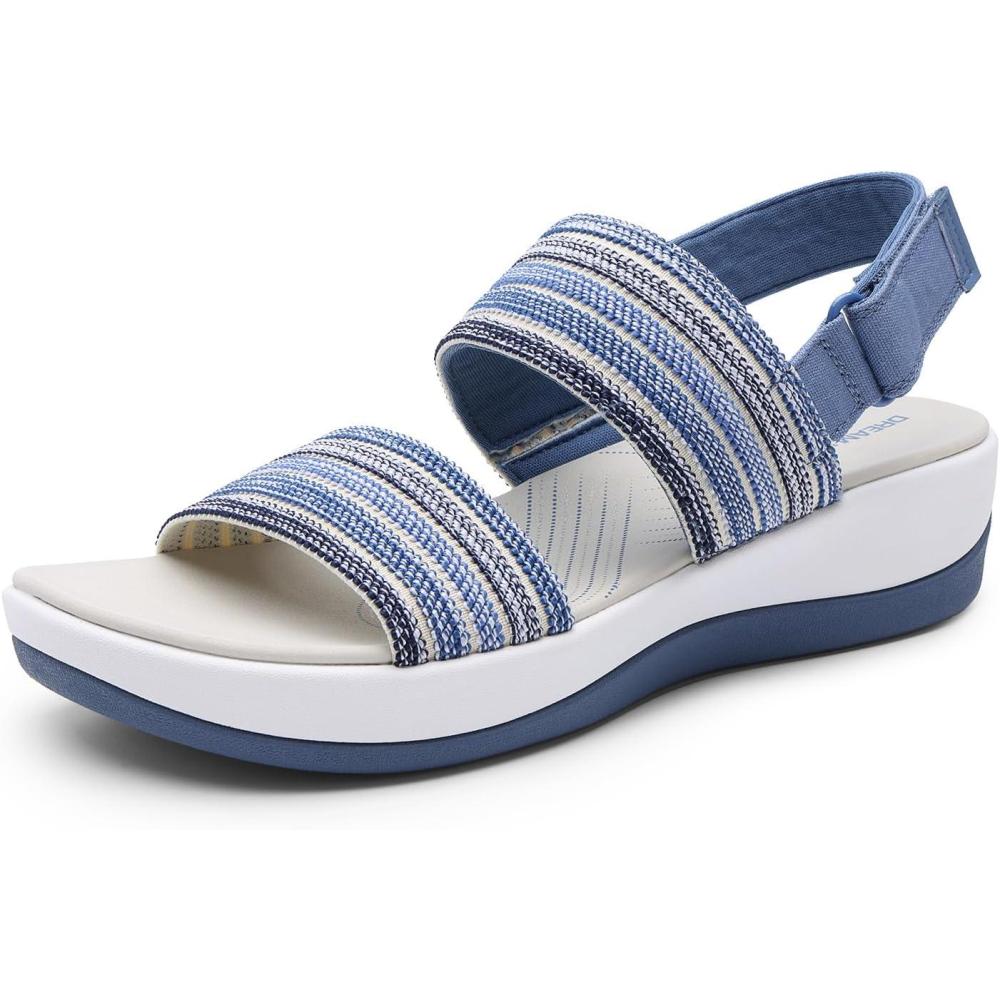 imageDREAM PAIRS Womens Walking Sandals Lightweight Soft Footbed Low Wedge Comfort Indoor Outdoor Flat SandalsBlue
