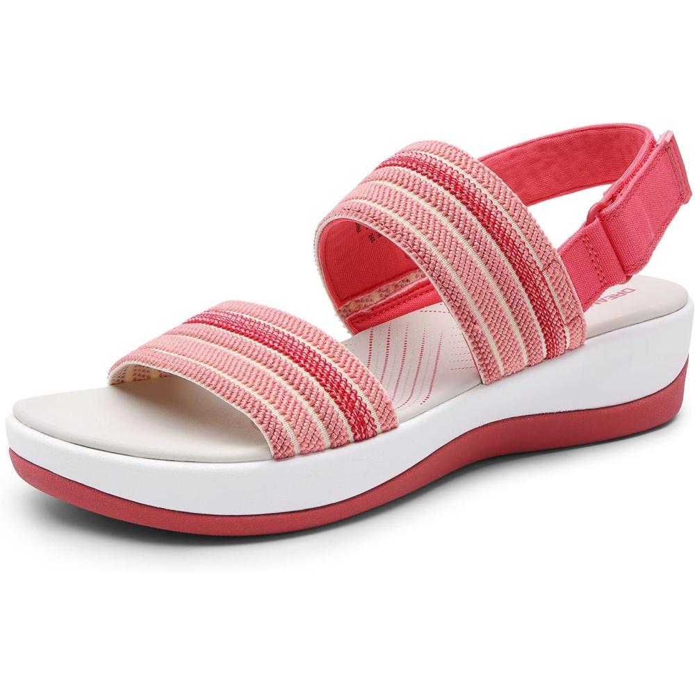 imageDREAM PAIRS Womens Walking Sandals Lightweight Soft Footbed Low Wedge Comfort Indoor Outdoor Flat SandalsRed