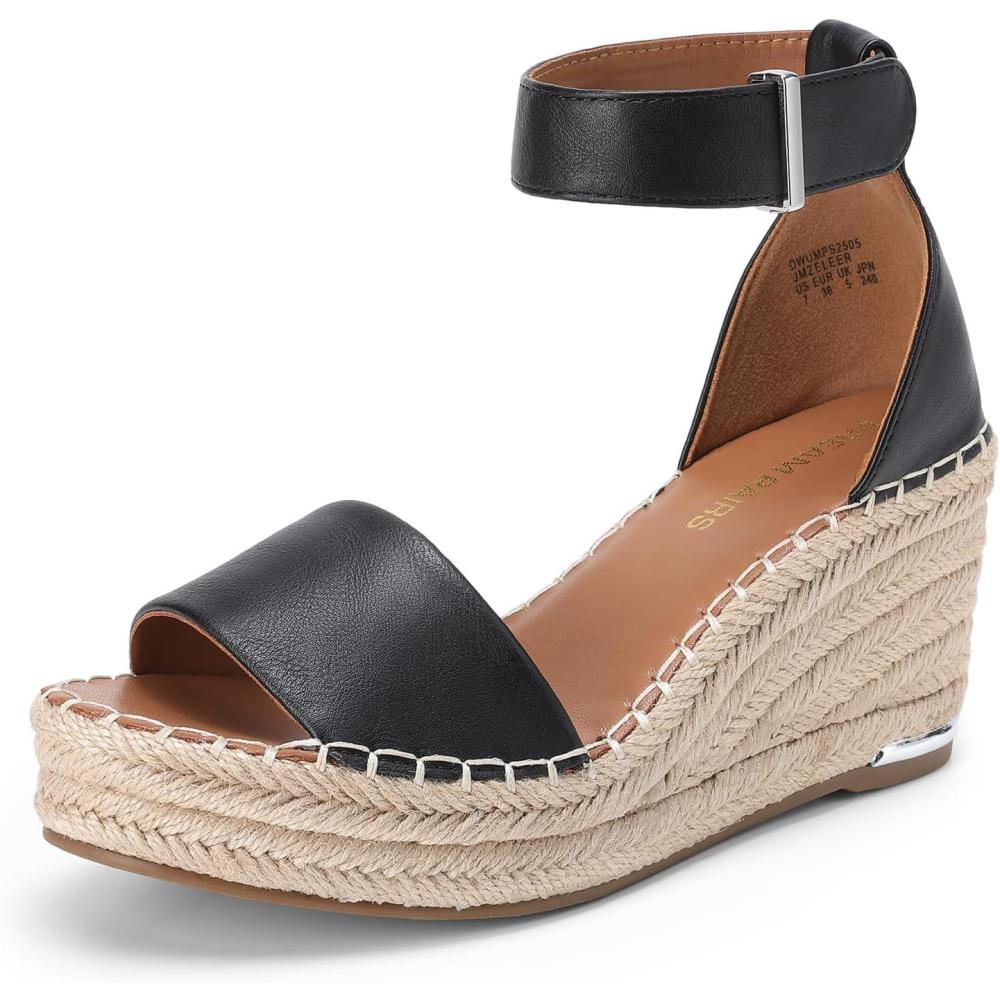 imageDREAM PAIRS Womens Wedge Sandals Open Toe Espadrilles Sandals Comfortable Dressy Ankle Strap Platform Sandals Suitable for Work Beach Summer ShoesBlack
