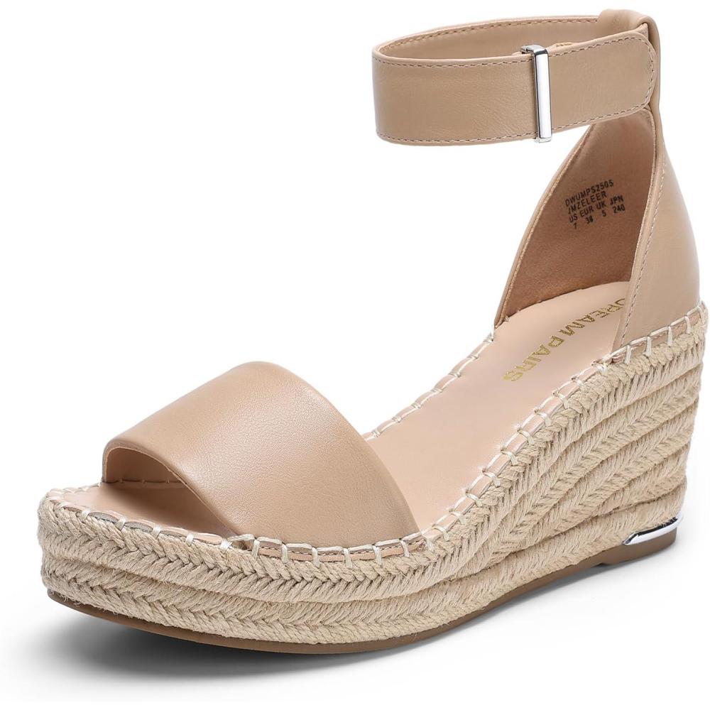 imageDREAM PAIRS Womens Wedge Sandals Open Toe Espadrilles Sandals Comfortable Dressy Ankle Strap Platform Sandals Suitable for Work Beach Summer ShoesNude