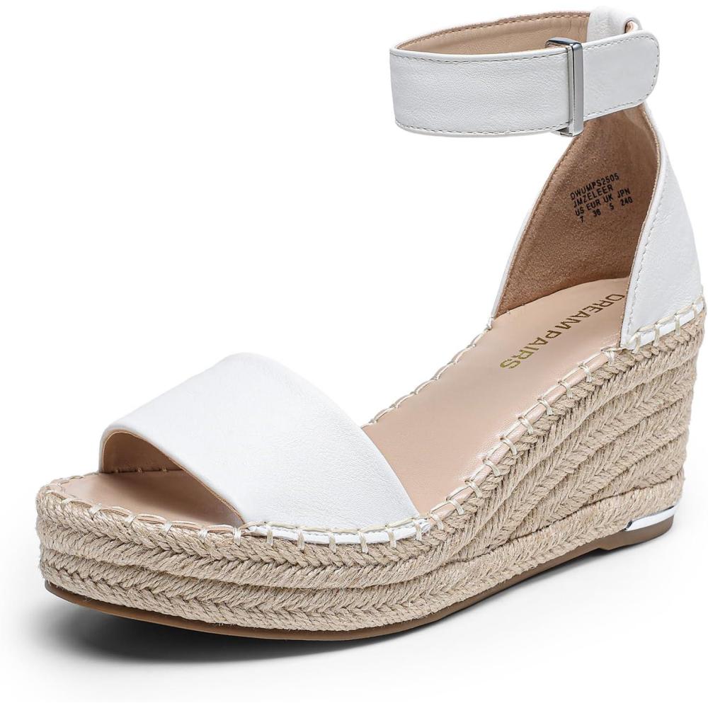imageDREAM PAIRS Womens Wedge Sandals Open Toe Espadrilles Sandals Comfortable Dressy Ankle Strap Platform Sandals Suitable for Work Beach Summer ShoesWhite
