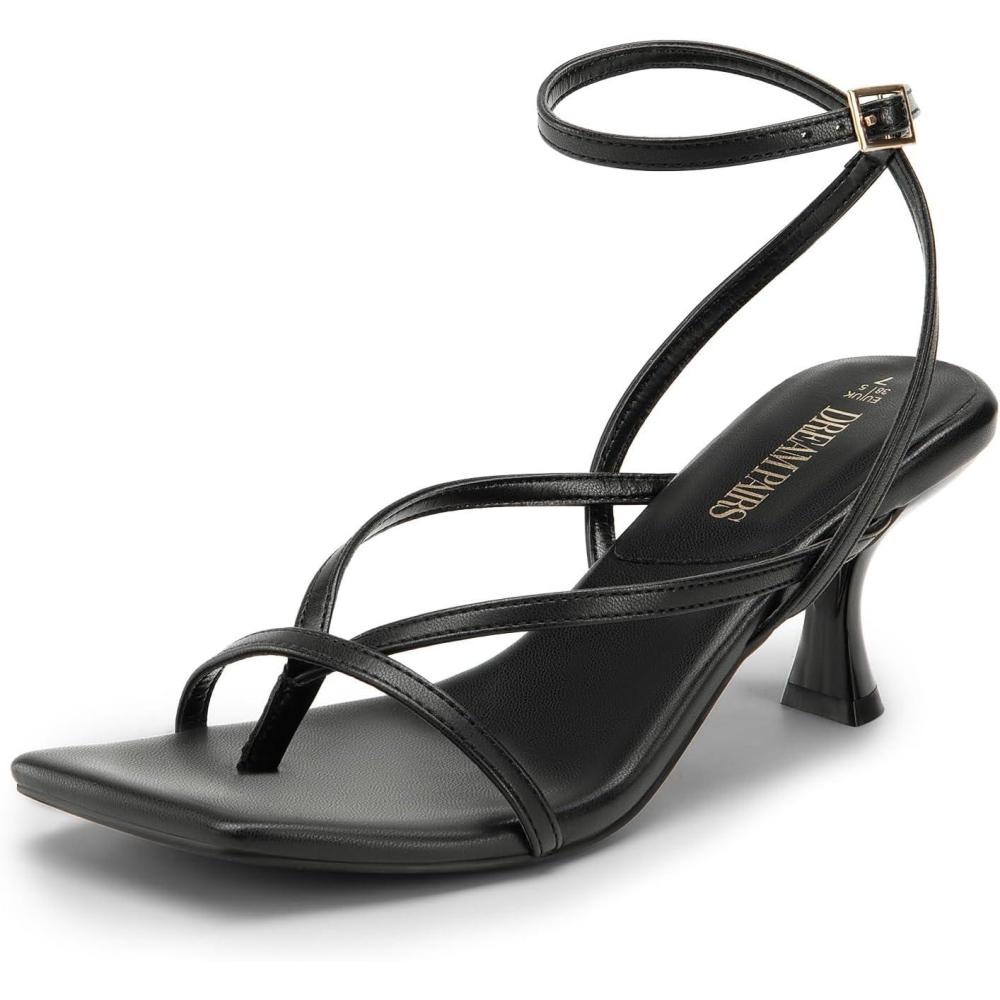 imageDREAM PAIRS Womens kitten Low Strappy Lace Up Heels Open Square Toe Thong Ankle Strap Heels Sexy Fashion Comfort Dress Shoes Party Sylvestra Pumps Heeled SandalsBlackpu