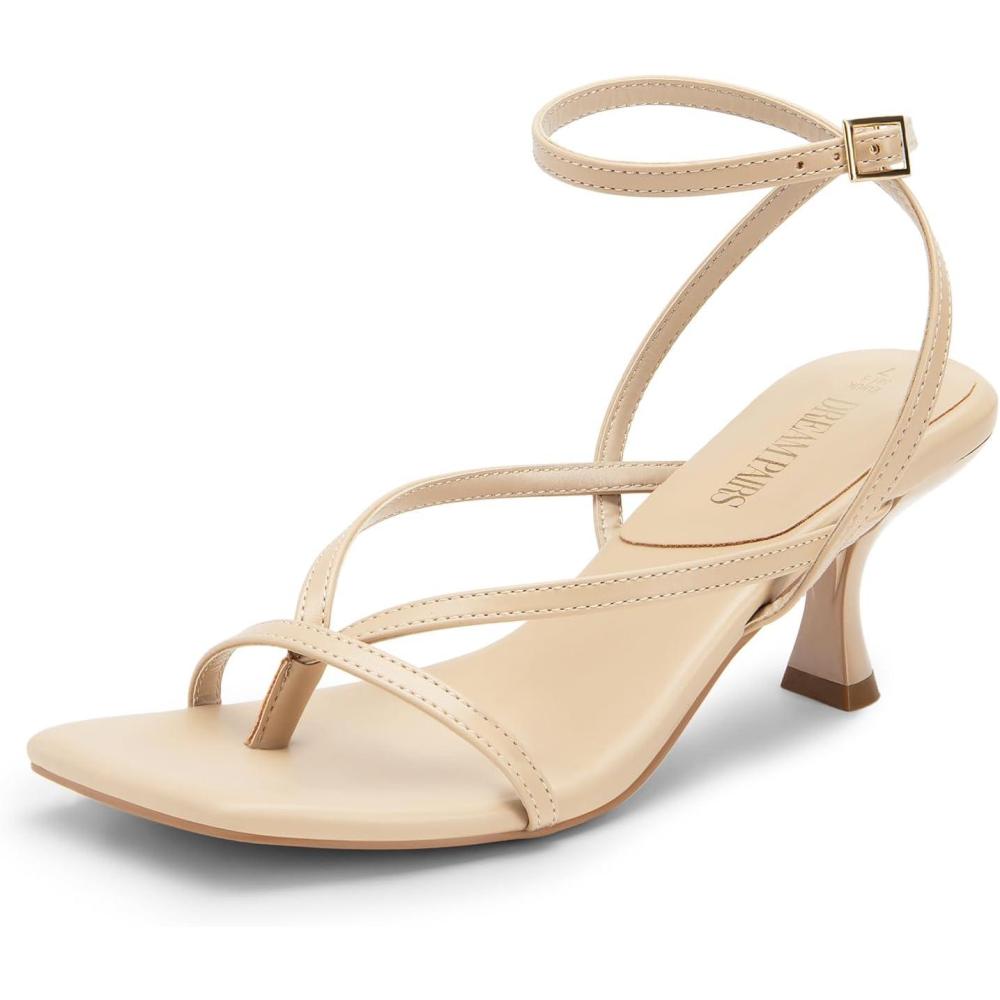 imageDREAM PAIRS Womens kitten Low Strappy Lace Up Heels Open Square Toe Thong Ankle Strap Heels Sexy Fashion Comfort Dress Shoes Party Sylvestra Pumps Heeled SandalsNudepu