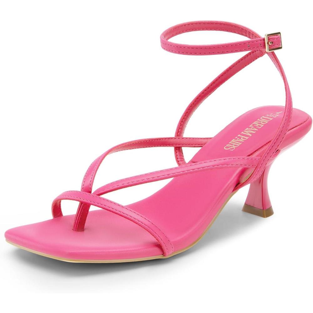 imageDREAM PAIRS Womens kitten Low Strappy Lace Up Heels Open Square Toe Thong Ankle Strap Heels Sexy Fashion Comfort Dress Shoes Party Sylvestra Pumps Heeled SandalsHot Pinkpu