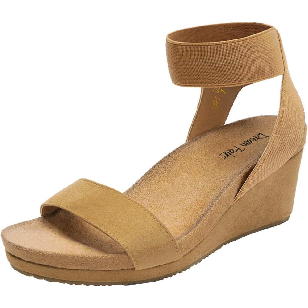 imageDREAM PAIRS womens Ankle Strap Platform Wedge SandalCamel