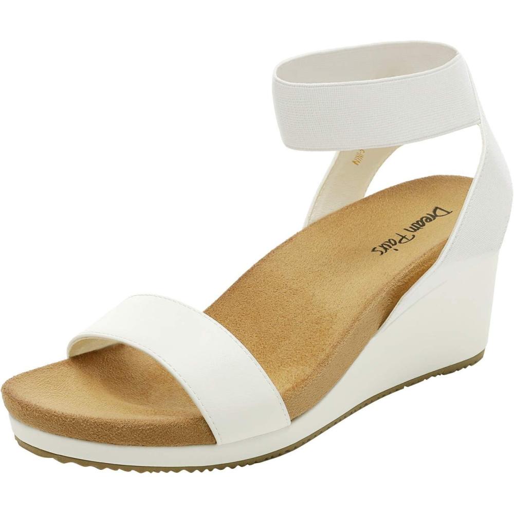 imageDREAM PAIRS womens Ankle Strap Platform Wedge SandalWhitePu