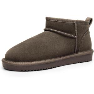 DREAM PAIRS Ankle Winter Mini Boots for Women Genuine Suede Faux Fur Lining Water Resistant Warm Snow Boots Slip On Memory Foam Comfort Booties FuzzyClassic(Taupe)