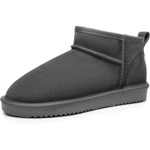 DREAM PAIRS Ankle Winter Mini Boots for Women Genuine Suede Faux Fur Lining Water Resistant Warm Snow Boots Slip On Memory Foam Comfort Booties FuzzyClassic(Grey)