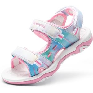 DREAM PAIRS Boys Girls Fashion Athletic Summer Sports Sandals(Toddler/Little Kid/Big Kid)(Rainbow/Pink-pu)
