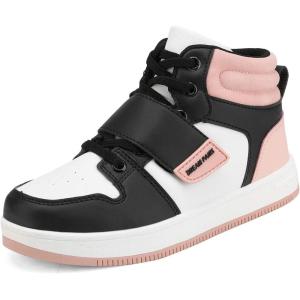 DREAM PAIRS Boys Girls High Top Sneaker LilLegends Skyhigh Basketball Shoes(Black/White/Pink)