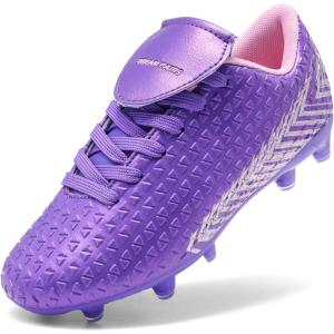 DREAM PAIRS Boys Girls Outdoor Soccer Cleats Football Shoes for Little/Big Kid(Light/Purple/Pink)