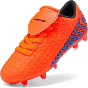DREAM PAIRS Boys Girls Outdoor Soccer Cleats Football Shoes for Little/Big Kid(Orange/Black)