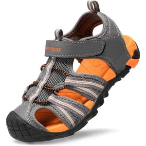 DREAM PAIRS Boys Girls Outdoor Summer Sport Athletic Sandals for Little/Big Kid(Dark/Grey/Orange)