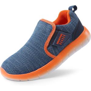 DREAM PAIRS Boys Girls Shoes Kids Slip on Tennis EZ-Ons MightyMovers Running Athletic Barefoot Zero Drop Sports Sneakers(Navy/Orange)