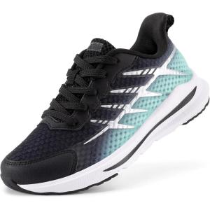 DREAM PAIRS Boys Girls Shoes Kids Tennis Athletic Running Footwear Lace Up Walking DuraPlay Breathable Lightweight Sneakers for Little/Big Kid(Black/Light Green)