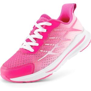 DREAM PAIRS Boys Girls Shoes Kids Tennis Athletic Running Footwear Lace Up Walking DuraPlay Breathable Lightweight Sneakers for Little/Big Kid(Hot Pink)