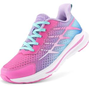 DREAM PAIRS Boys Girls Shoes Kids Tennis Athletic Running Footwear Lace Up Walking DuraPlay Breathable Lightweight Sneakers for Little/Big Kid(Purple/Pink)