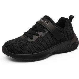 DREAM PAIRS Boys Girls Shoes Kids Tennis EZ-Ons FunRun Breathable Running Athletic Sport Sneakers(Black Monochrome)