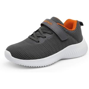 DREAM PAIRS Boys Girls Shoes Kids Tennis EZ-Ons FunRun Breathable Running Athletic Sport Sneakers(Dark/Grey/Orange)