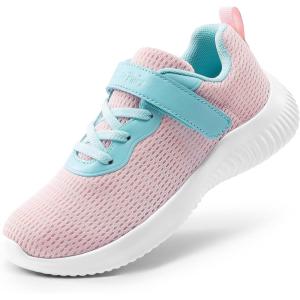 DREAM PAIRS Boys Girls Shoes Kids Tennis EZ-Ons FunRun Breathable Running Athletic Sport Sneakers(Pink/Blue-mesh)