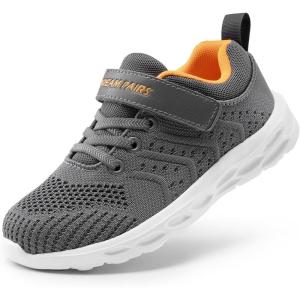 DREAM PAIRS Boys Girls Shoes Kids Tennis Footwear EZ-Ons GoGetters Running Athletic School Sneakers for Little/Big Kid(Grey/Orange)