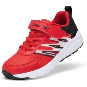 DREAM PAIRS Boys Girls Shoes Kids Tennis Running Athletic School Gym Breathable Lightweight Sneakers for Little/Big Kid(Red/Black)