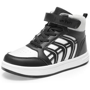 DREAM PAIRS Boys Girls Sneaker High Top Basketball Shoes Kids LilLegends JuniorFly Jumpers Sports Shoes for Athletic School Gym(White/Black)