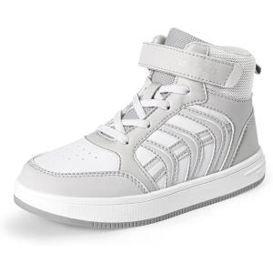 DREAM PAIRS Boys Girls Sneaker High Top Basketball Shoes Kids LilLegends JuniorFly Jumpers Sports Shoes for Athletic School Gym(White/Gray)
